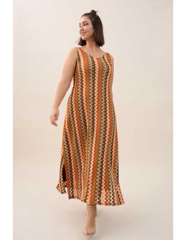 Vestido largo evasé de crochet multicolor